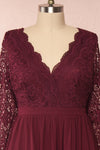 Dottina Burgundy Lace & Chiffon Plus Size Gown front view | Boutique 1861