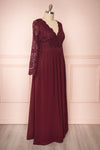 Dottina Burgundy Lace & Chiffon Plus Size Gown side view | Boutique 1861