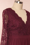 Dottina Burgundy Lace & Chiffon Plus Size Gown side close up | Boutique 1861