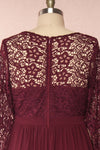 Dottina Burgundy Lace & Chiffon Plus Size Gown back close up | Boutique 1861