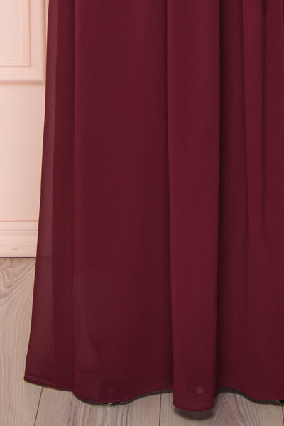 Dottina Burgundy Lace & Chiffon Plus Size Gown skirt close up | Boutique 1861