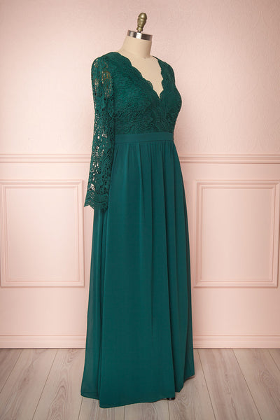 Dottina Emerald Green Lace & Chiffon Plus Size Gown side view | Boutique 1861