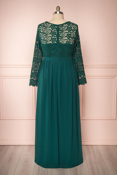 Dottina Emerald Green Lace & Chiffon Plus Size Gown back view | Boutique 1861