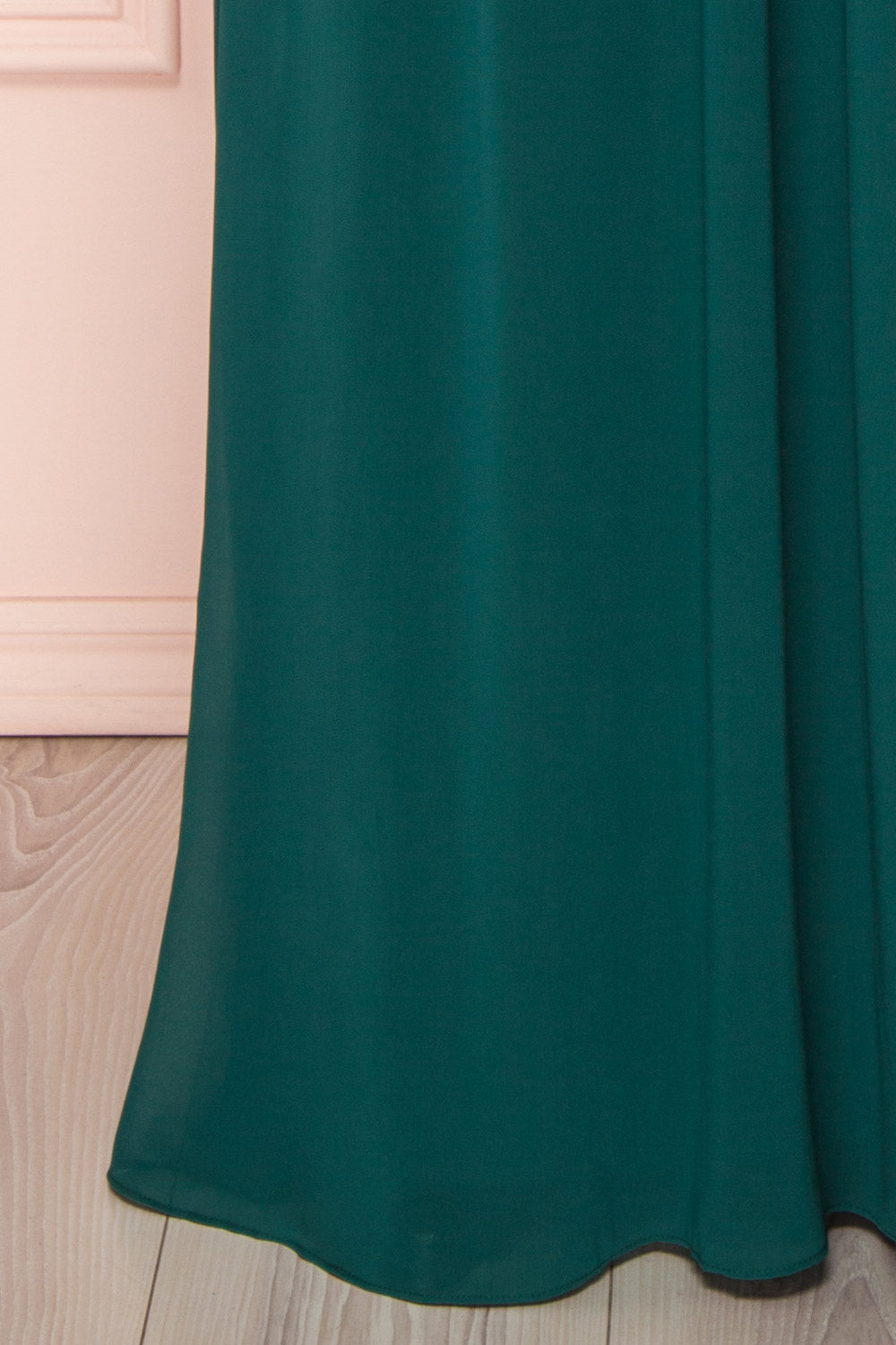 Dottina Emerald Green Lace & Chiffon Plus Size Gown skirt close up | Boutique 1861