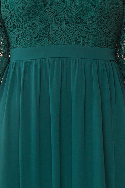 Dottina Emerald Green Lace & Chiffon Plus Size Gown fabric detail | Boutique 1861