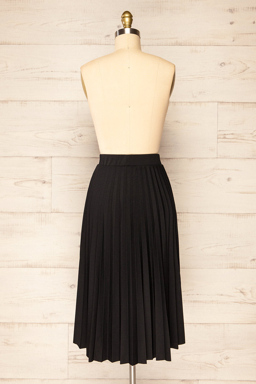 Doved Black Pleated Midi Skirt w/ Elastic Waist | La petite garçonne back view 