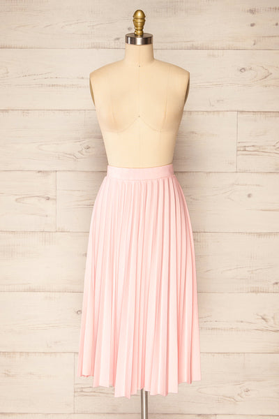 Doved Pink Pleated Midi Skirt w/ Elastic Waist | La petite garçonne front view