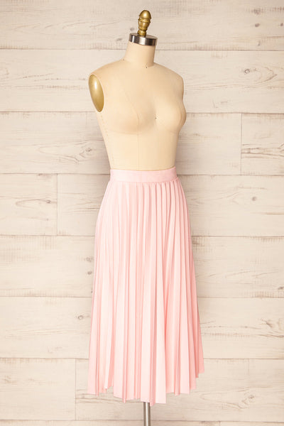 Doved Pink Pleated Midi Skirt w/ Elastic Waist | La petite garçonne side view