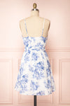 Draba | White And Blue Floral Short Dress back view