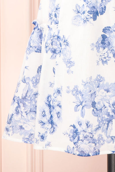 Draba | White And Blue Floral Short Dress bottom