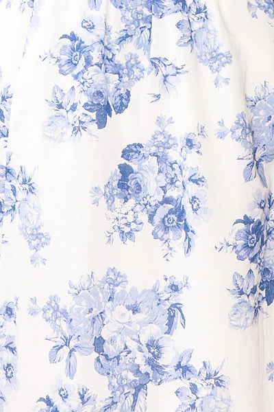 Draba | White And Blue Floral Short Dress fabric
