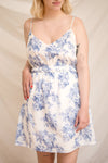 Draba Floral Blue & White A-Line Short Dress | Boutique 1861  model