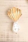 Drakona Gold Shell & Pearl Pendant Earrings close-up | La Petite Garçonne