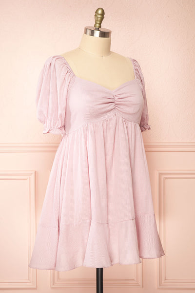Dreew Short Pinstripe Dress w/ Puffy Sleeves | Boutique 1861 side plus size