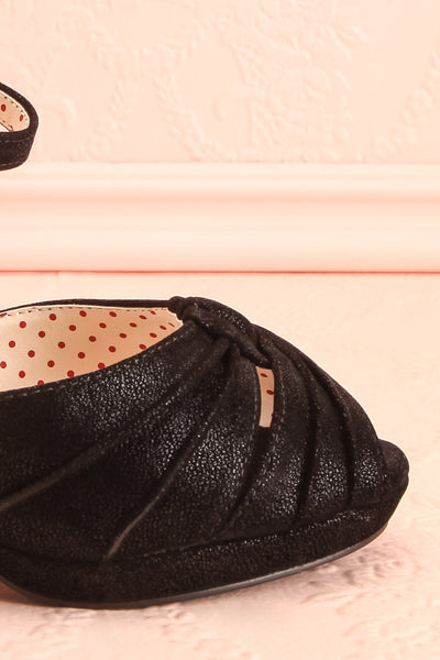 Dryope Black Retro Peep-Toe Heels | Talons | Boutique 1861 side front close-up