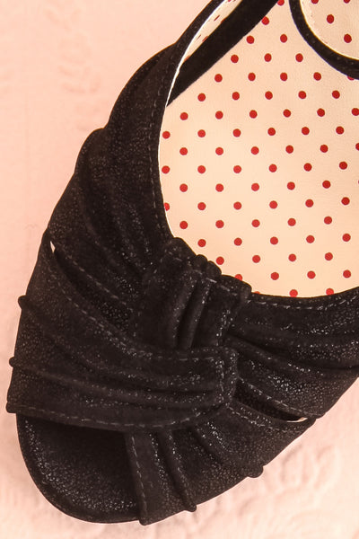 Dryope Black Retro Peep-Toe Heels | Talons | Boutique 1861 flat close-up