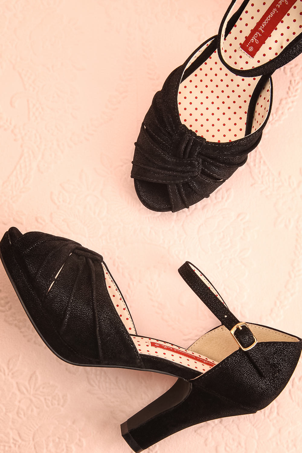 Dryope Black Retro Peep-Toe Heels | Talons | Boutique 1861 flat lay