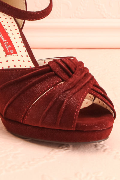 Dryope Wine Retro Peep-Toe Heels | Talons | Boutique 1861 front close-up