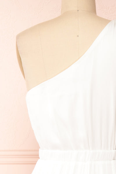 Dulcie White Maxi Dress w/ Side Cut-Outs | Boutique 1861 back close-up