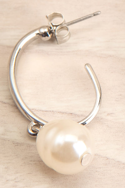 Dulka Argent Silver & Pearl Hoop Pendant Earrings close-up | La Petite Garçonne