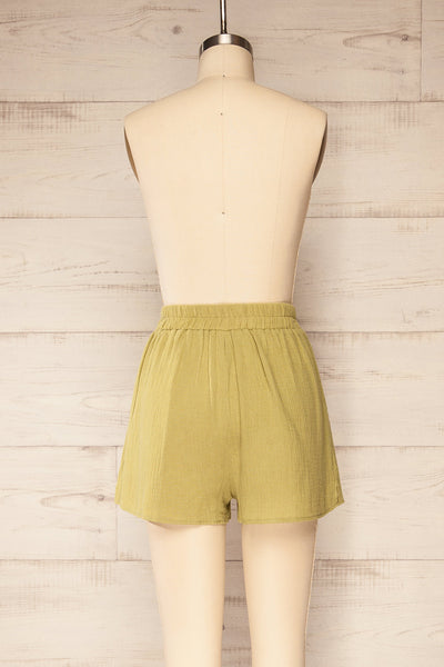 Dunedin Green High-Waisted Textured Shorts | La petite garçonne back view