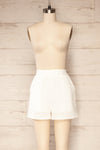 Dunedin White High-Waisted Textured Shorts | La petite garçonne front view