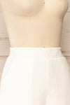Dunedin White High-Waisted Textured Shorts | La petite garçonne side close-up