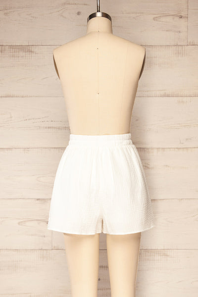 Dunedin White High-Waisted Textured Shorts | La petite garçonne back view