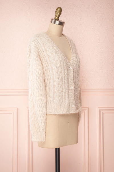 Durong Cream Fuzzy Knit Button-Up Crop Cardigan | SIDE VIEW | Boutique 1861