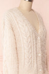 Durong Cream Fuzzy Knit Button-Up Crop Cardigan | SIDE CLOSE UP | Boutique 1861