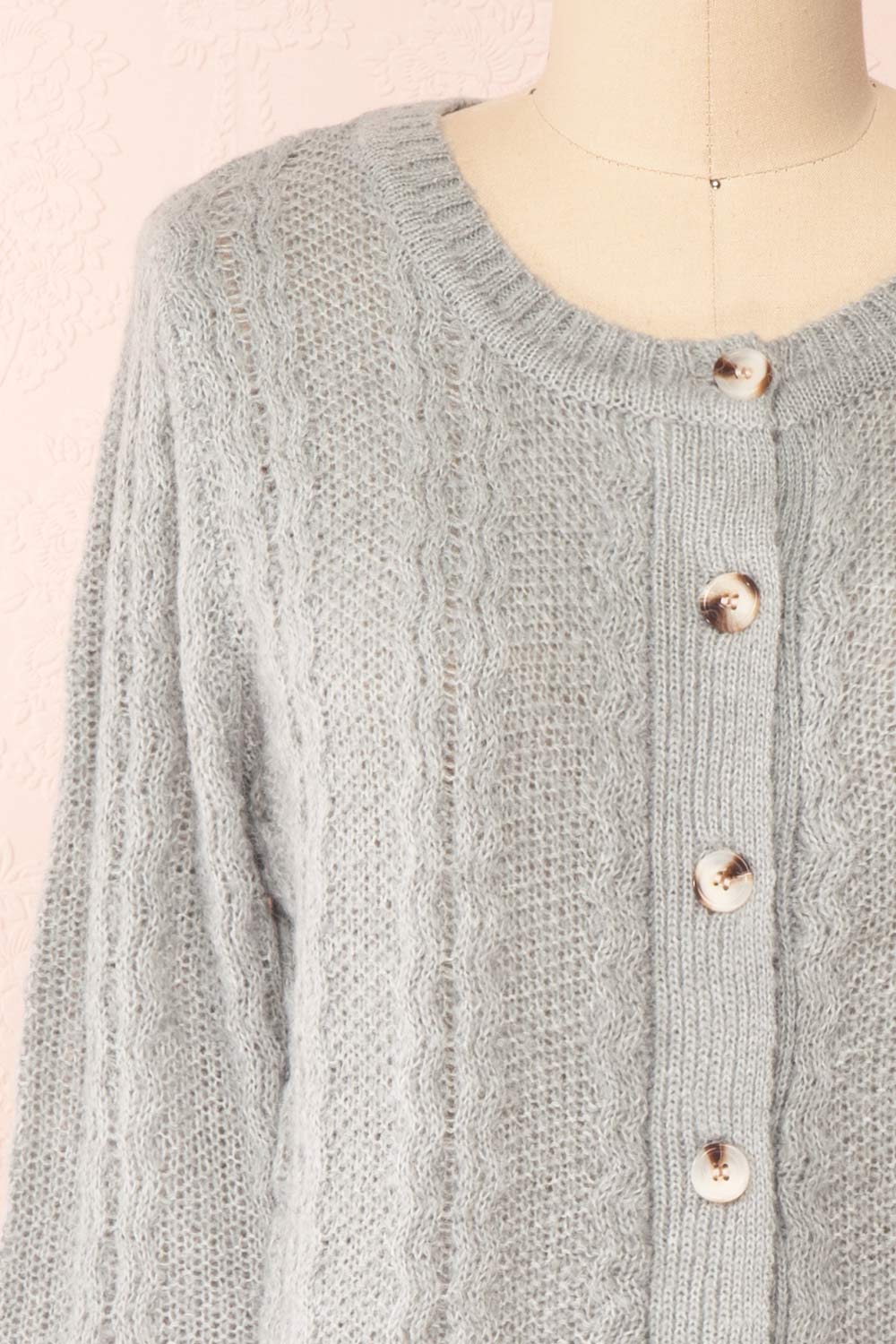 Dwana Grey Boat Neckline Knit Cardigan | Boutique 1861 front close-up