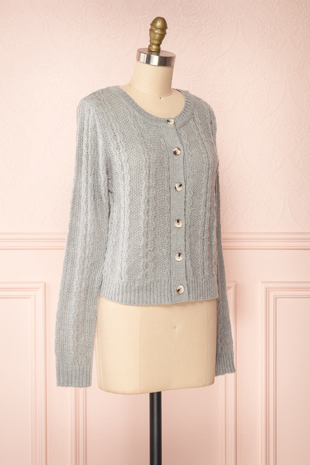 Dwana Grey Boat Neckline Knit Cardigan | Boutique 1861 side view 