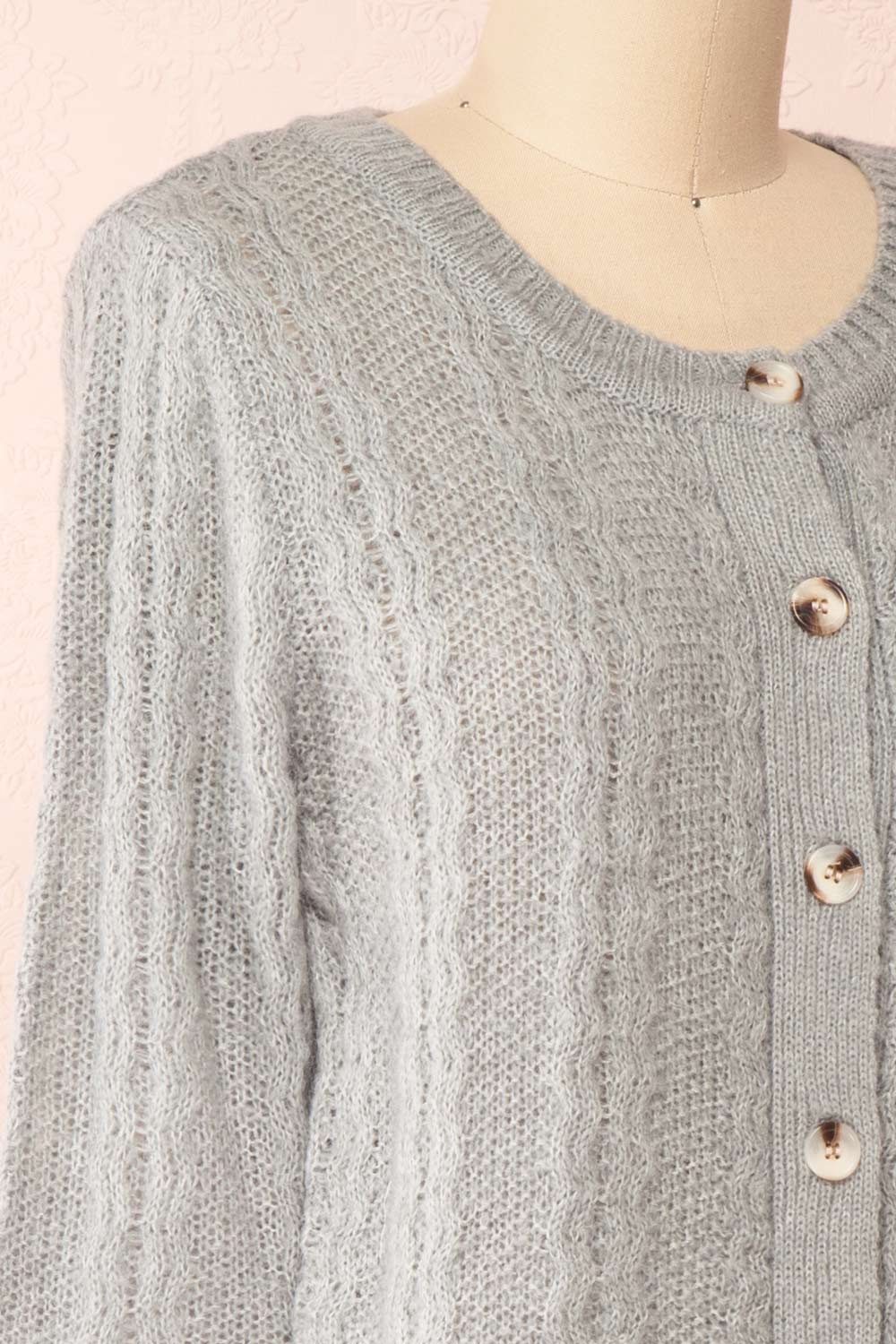 Dwana Grey Boat Neckline Knit Cardigan | Boutique 1861 side close-up