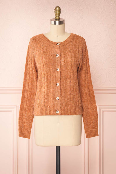 Dwana Rust Boat Neckline Knit Cardigan | Boutique 1861 front view