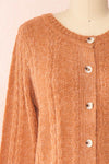 Dwana Rust Boat Neckline Knit Cardigan | Boutique 1861 front close-up