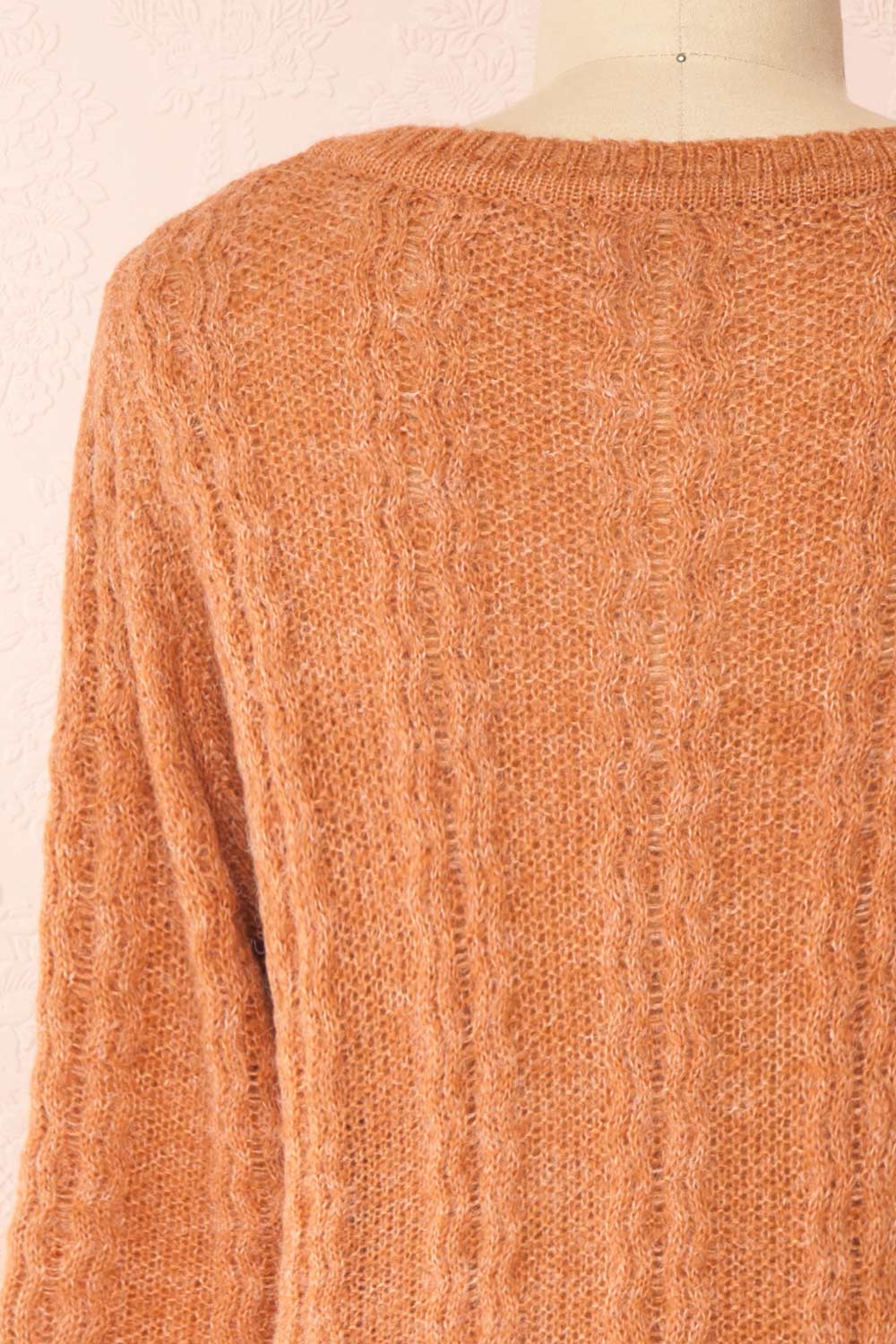 Dwana Rust Boat Neckline Knit Cardigan | Boutique 1861 back close-up