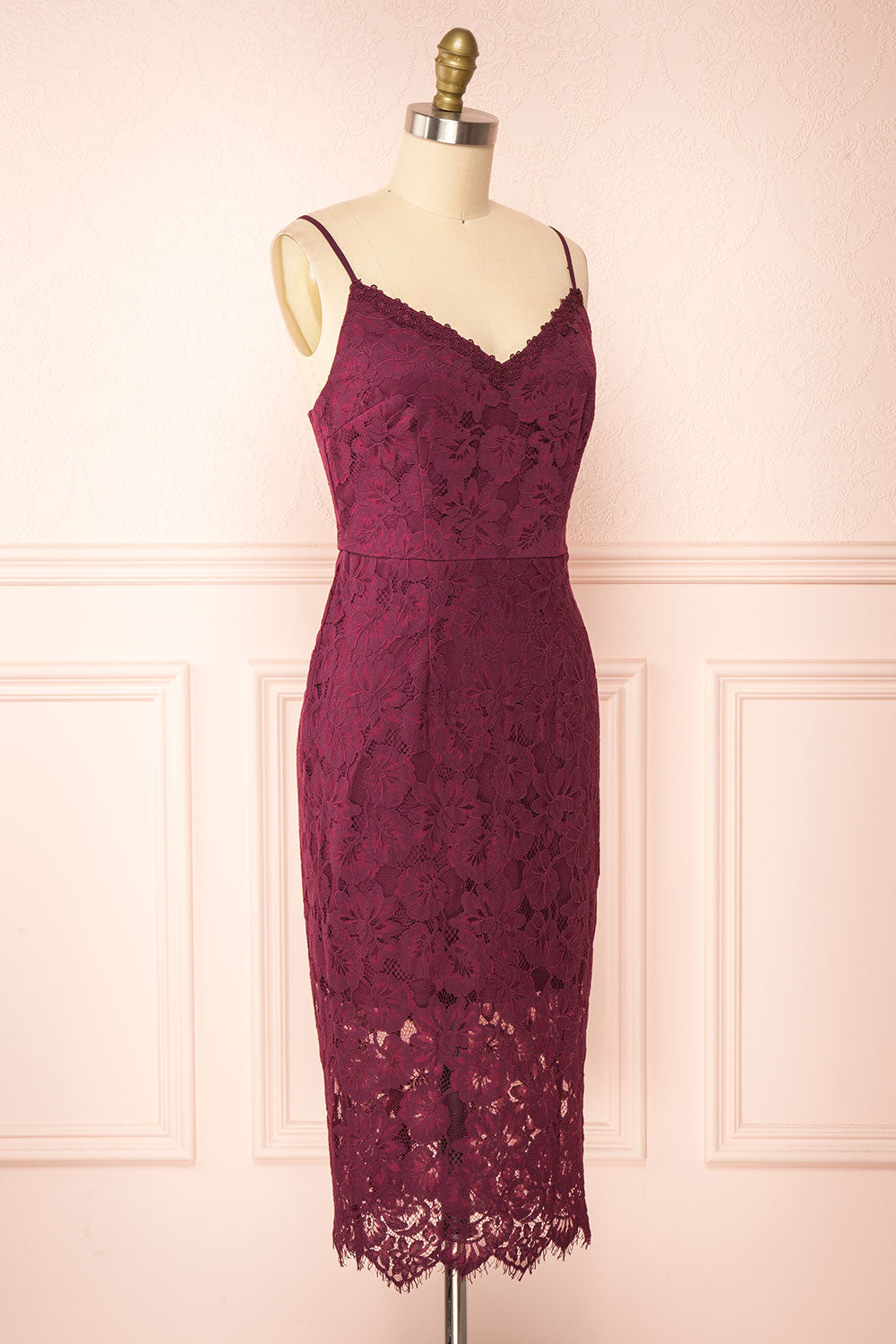 Dysis Burgundy Floral Lace Midi Dress | La petite garçonne side view