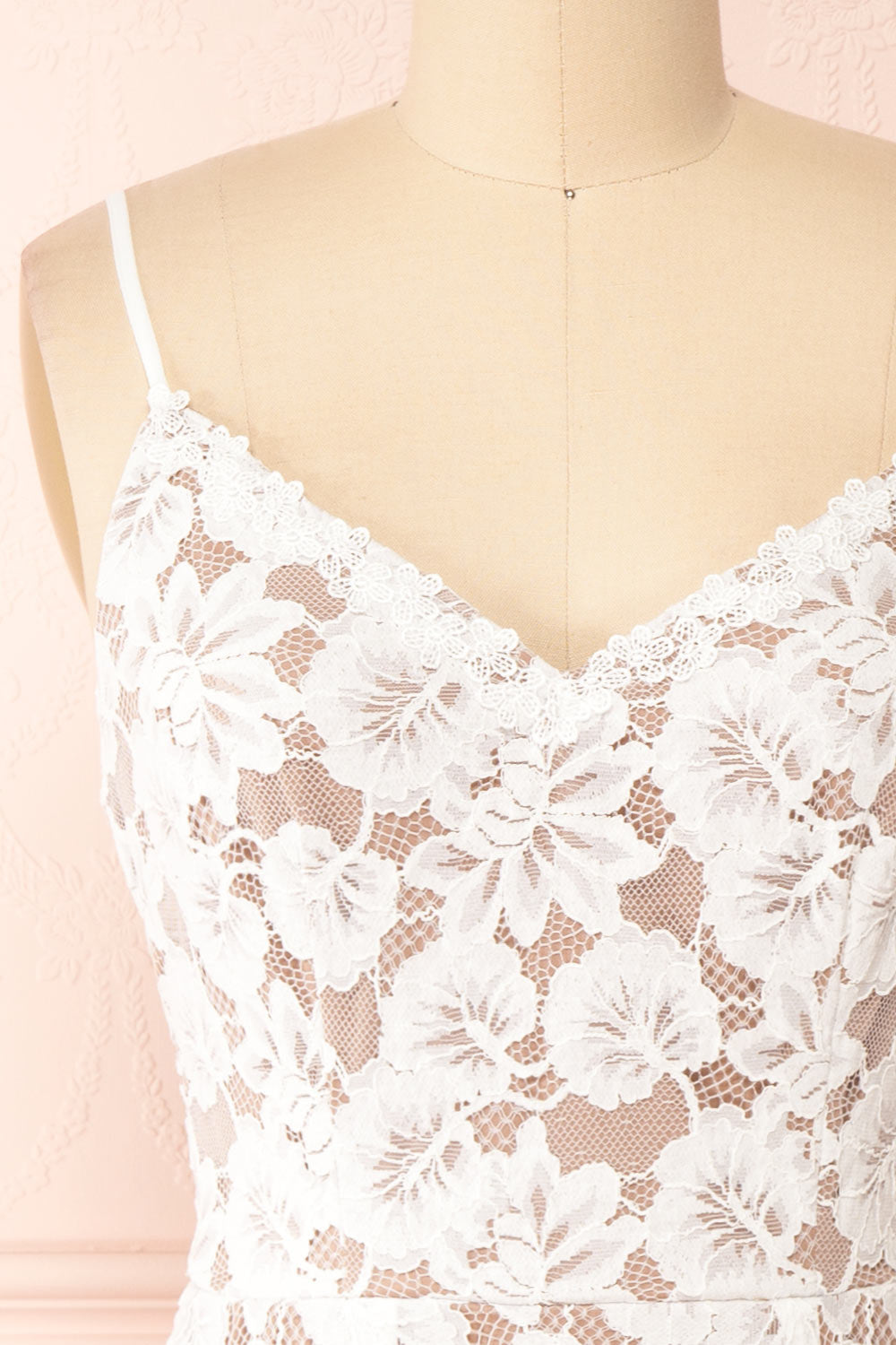 Dysis Ivory Floral Lace Midi Dress | La petite garçonne front close-up