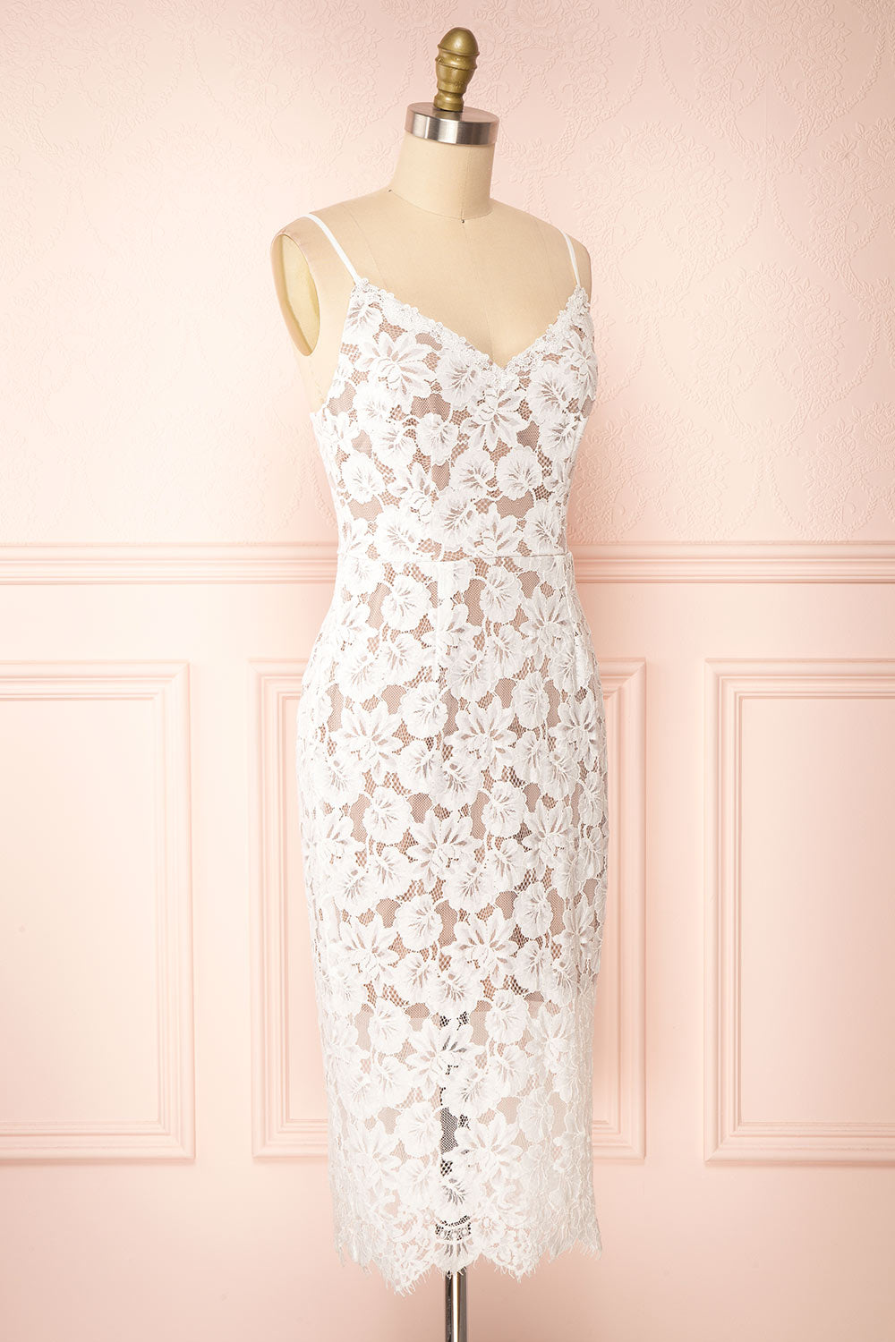 Dysis Ivory Floral Lace Midi Dress | La petite garçonne side view