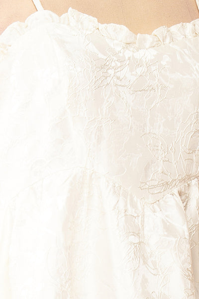 Ebony White A-Line Embroidered Bridal Midi Dress | Boudoir 1861 fabric