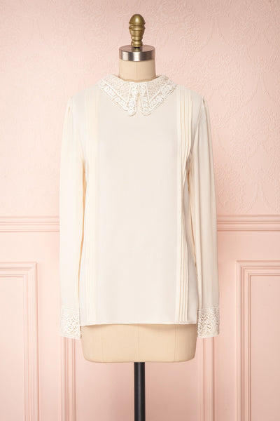 Edel Beige Blouse with Lace Collar | Boutique 1861 front view