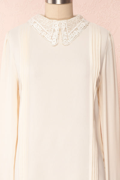 Edel Beige Blouse with Lace Collar | Boutique 1861 front close-up