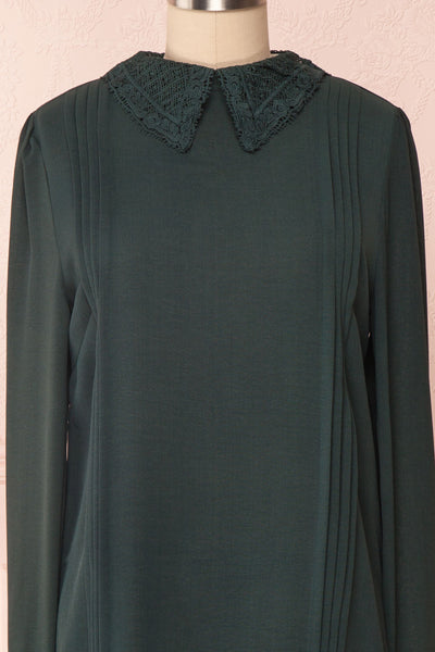Edel Vert Green Blouse with Lace Collar | Boutique 1861 front close-up