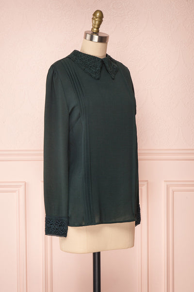 Edel Vert Green Blouse with Lace Collar | Boutique 1861 side view