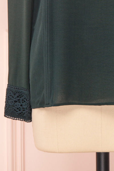 Edel Vert Green Blouse with Lace Collar | Boutique 1861 bottom close-up
