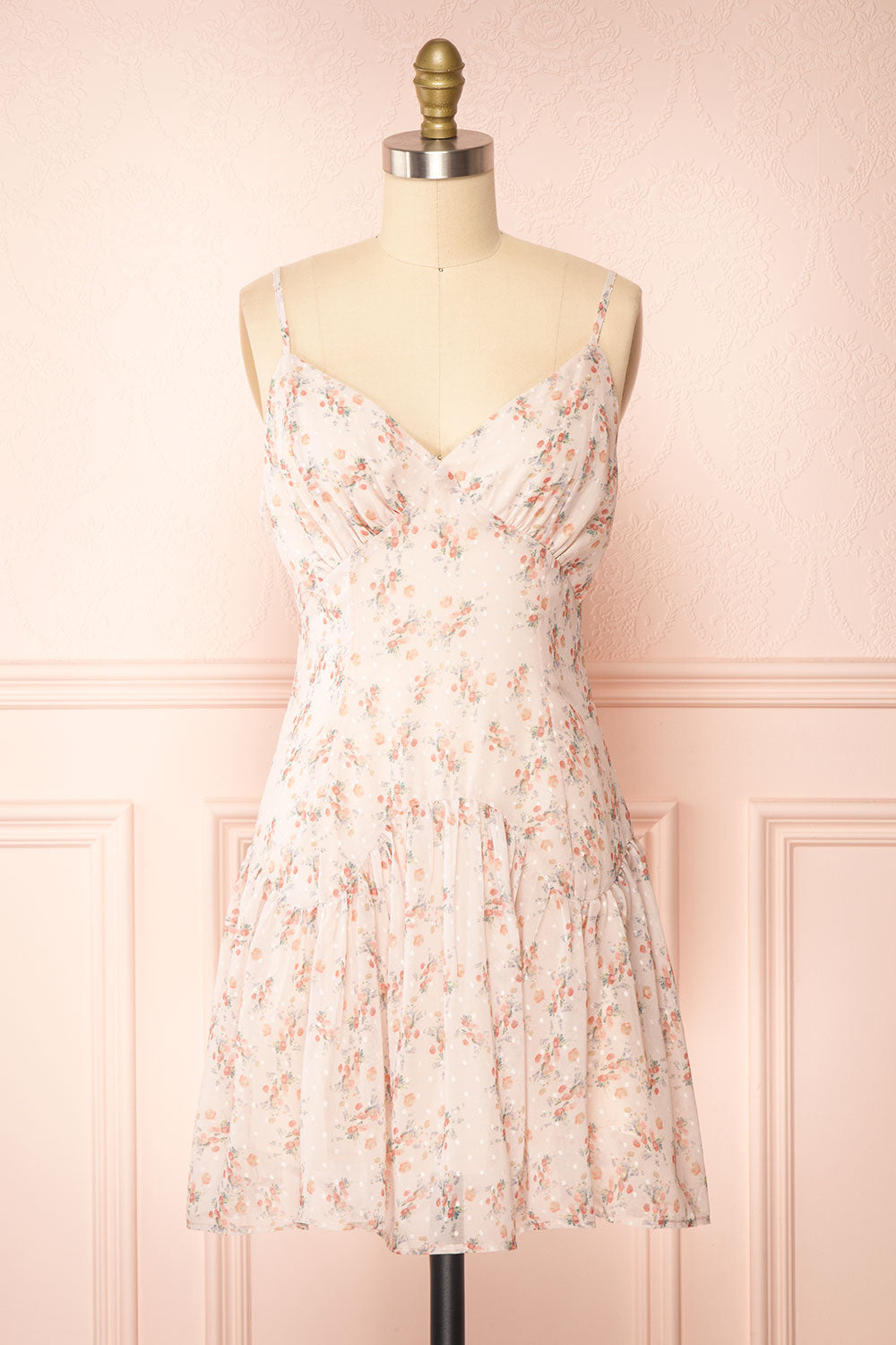 Edesia Short Pink Floral Dress w/ Thin Straps | Boutique 1861 front view