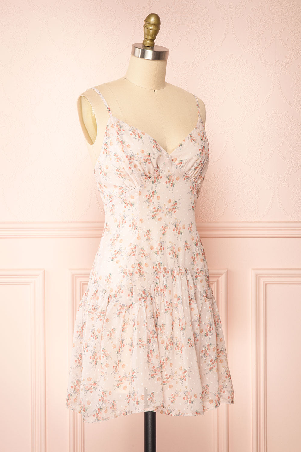 Edesia Short Pink Floral Dress w/ Thin Straps | Boutique 1861 side view