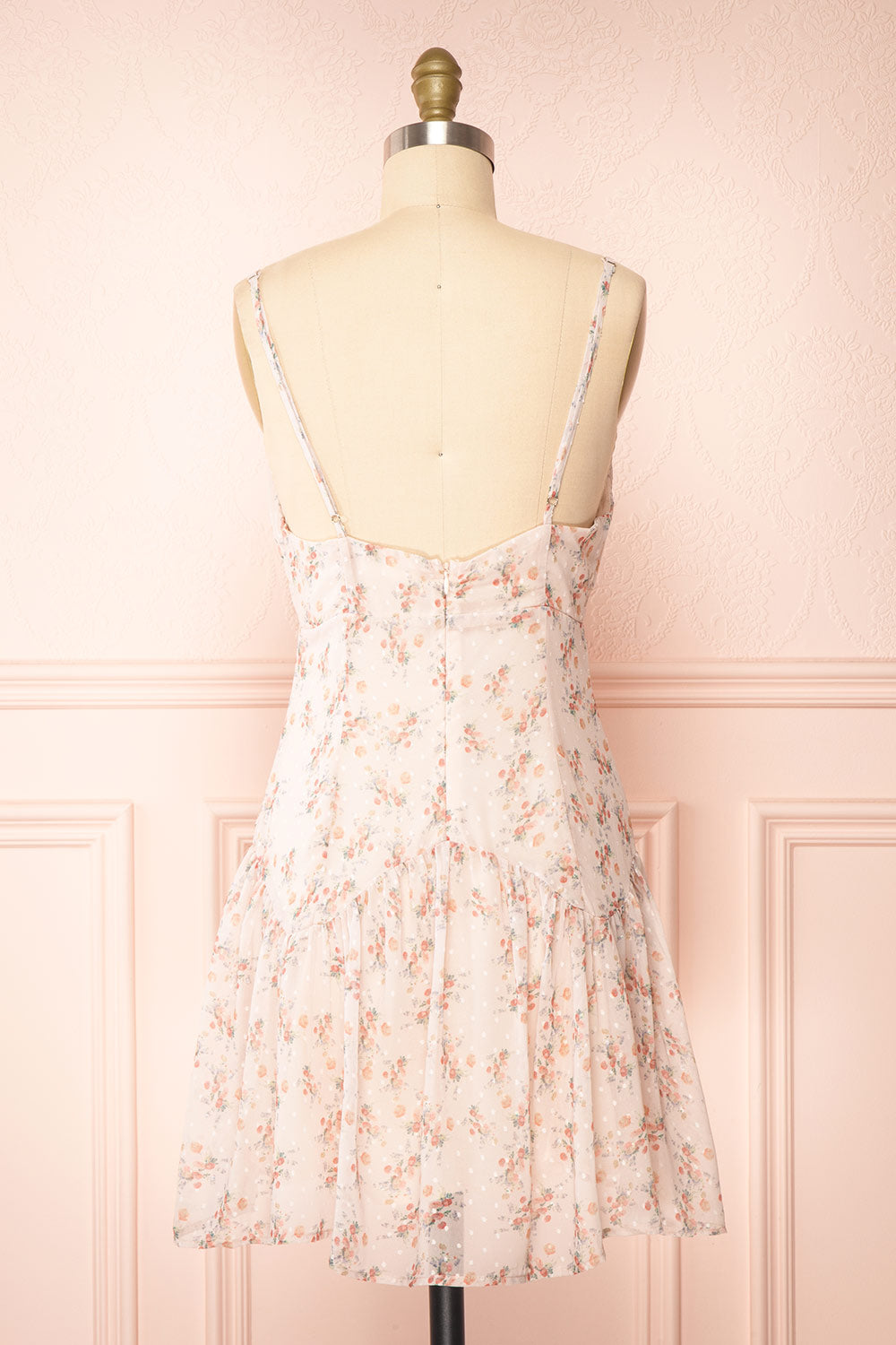 Edesia Short Pink Floral Dress w/ Thin Straps | Boutique 1861 back view