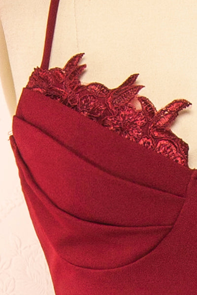 Edyth Burgundy Mermaid Maxi Dress | Boutique 1861 fabric