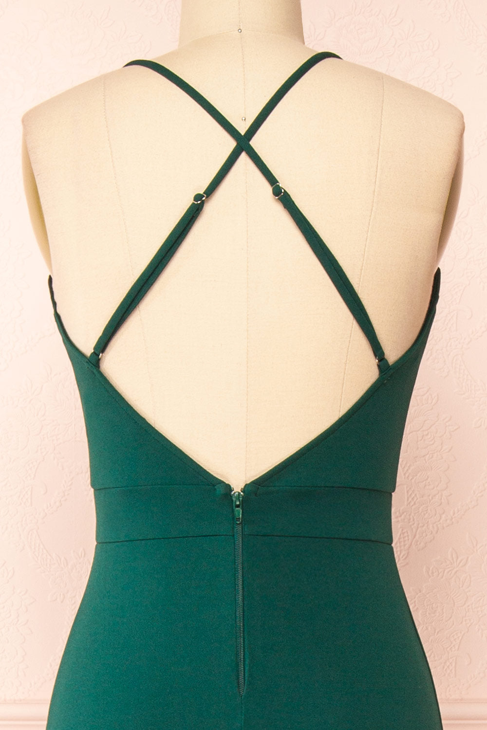Edyth Green Mermaid Maxi Dress | Boutique 1861 back close-up